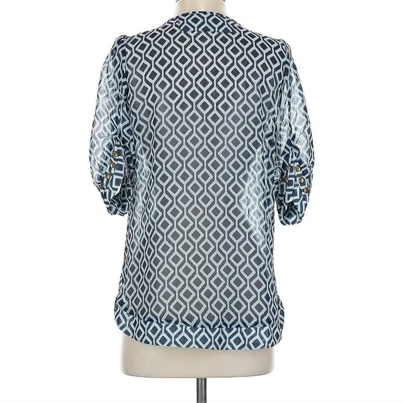 41 HAWTHORN STITCHFIX Moni Geo Camisole Blouse Navy Blue 3/4 Sleeve Boho Summer - Picture 5 of 11